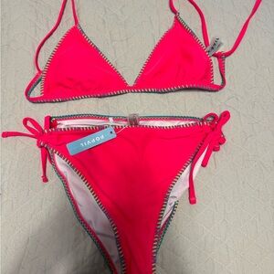 Pink Bikini Set with Multicolor Trim